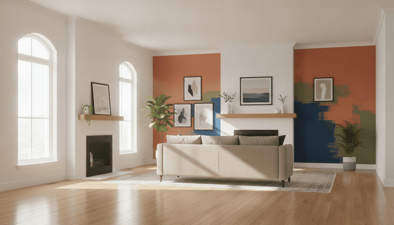 A freshly painted, colorful living room